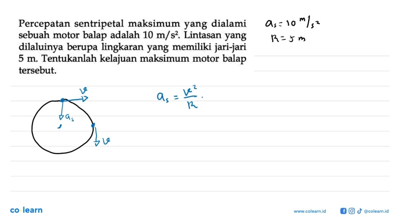 Percepatan sentripetal maksimum yang dialami sebuah motor