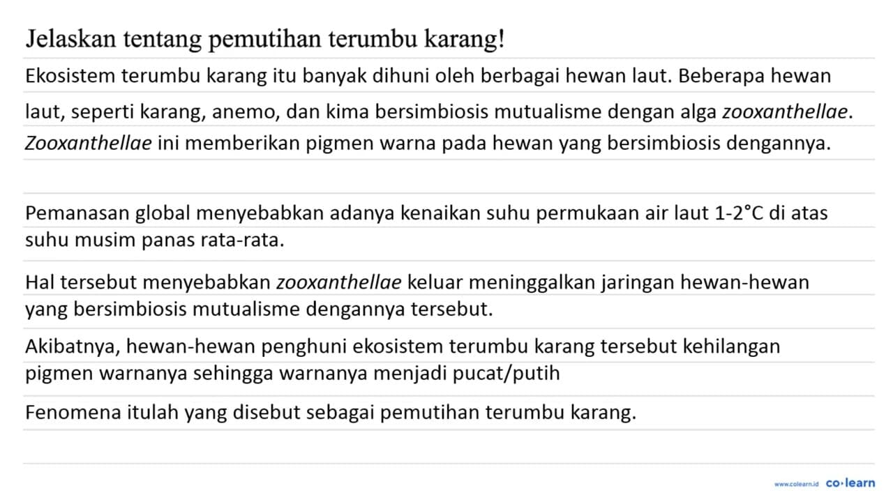 Jelaskan tentang pemutihan terumbu karang!