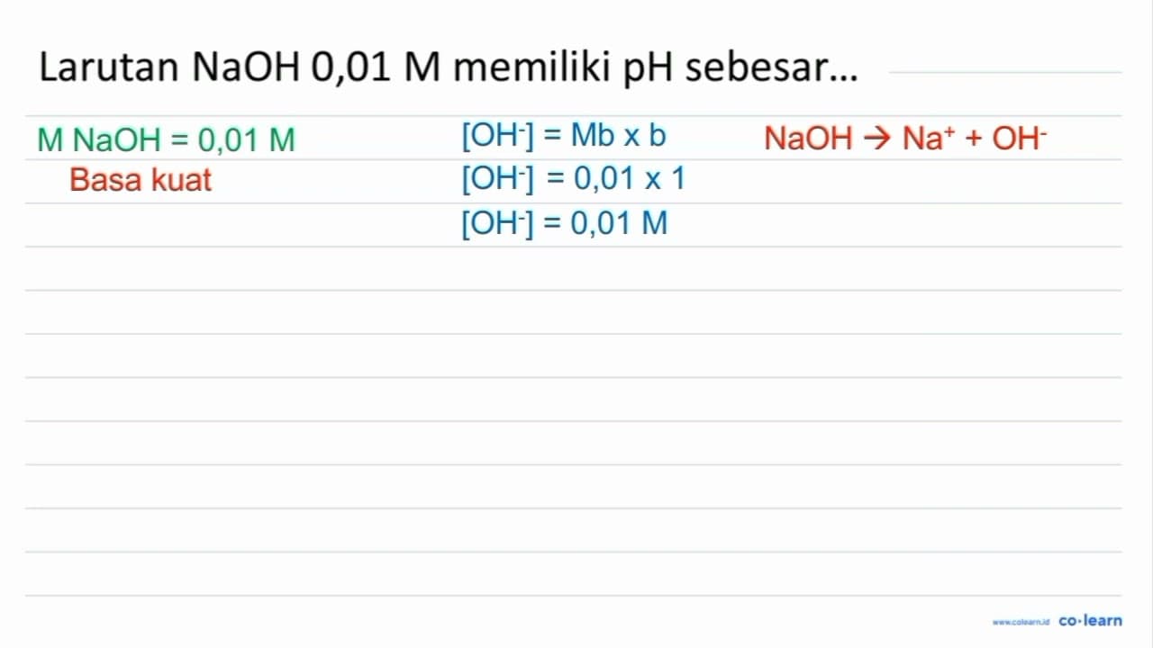 Larutan NaOH 0,01 M memiliki pH sebesar...