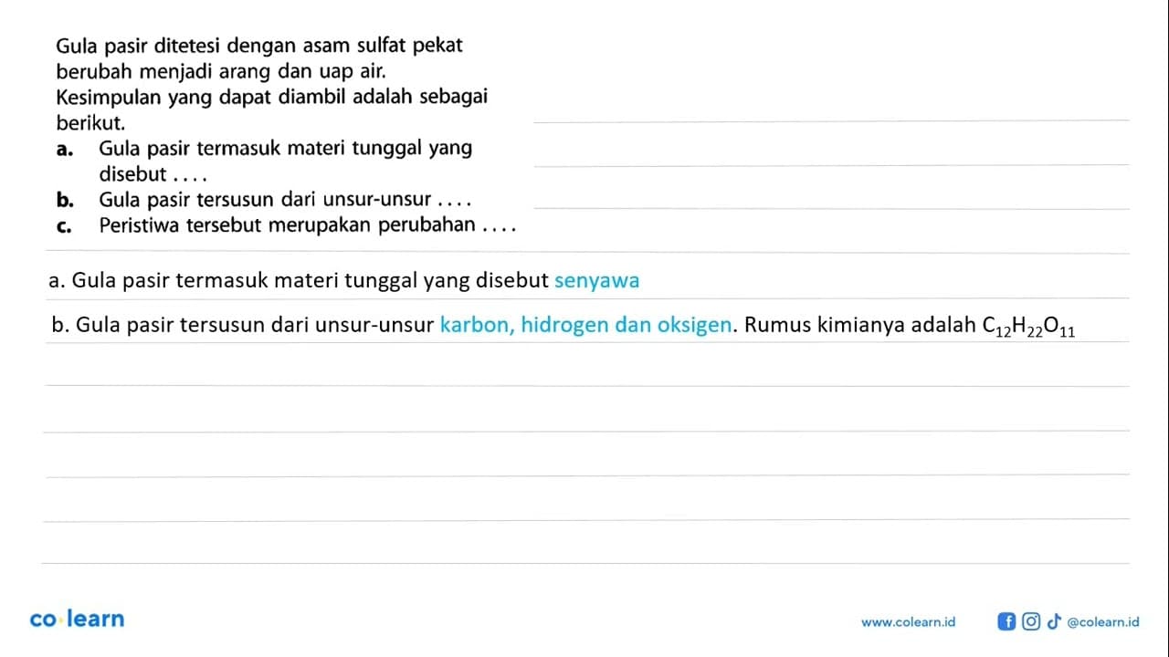 Gula pasir ditetesi dengan asam sulfat pekat berubah