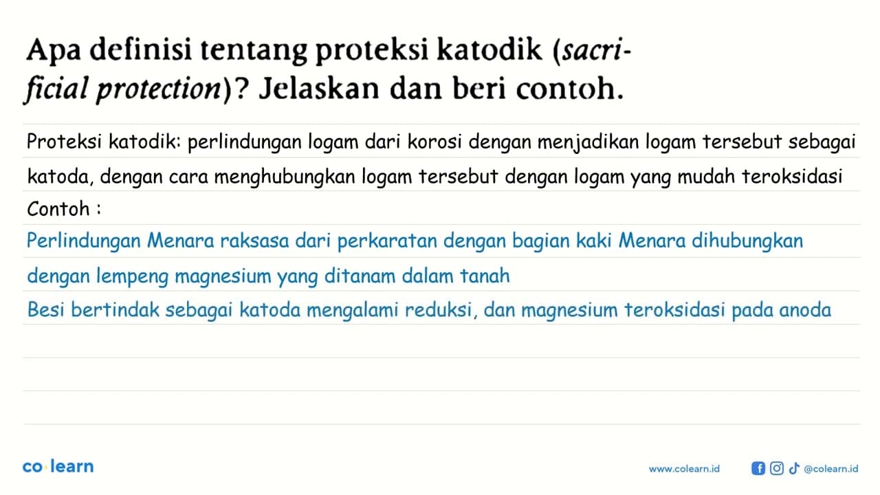 Apa definisi tentang proteksi katodik (sacrificial