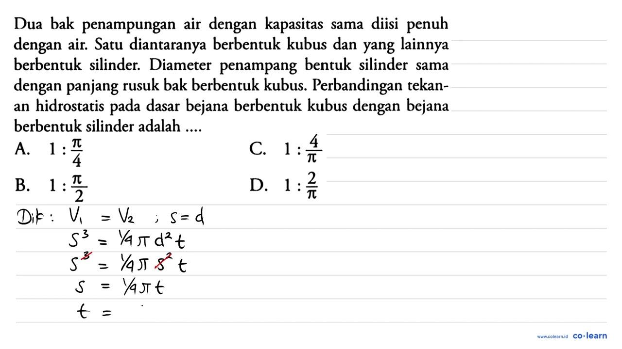 Dua bak penampungan air dengan kapasitas sama diisi penuh