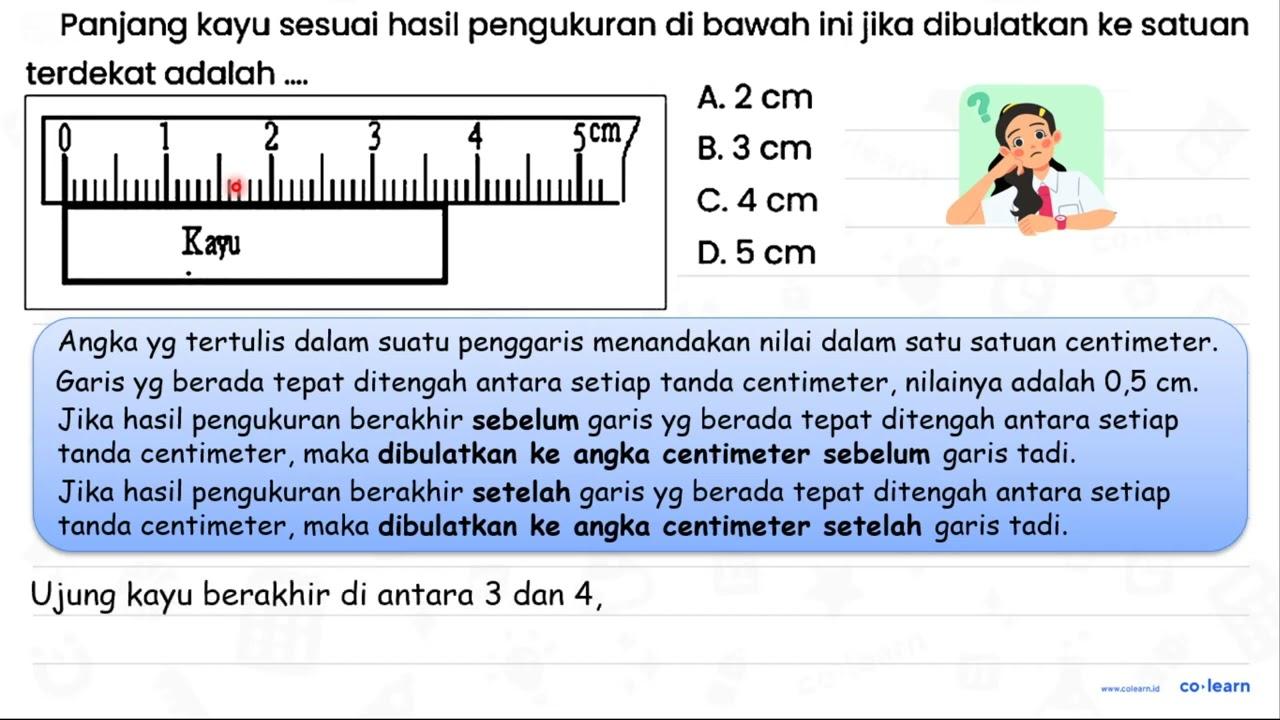 Panjang kayu sesuai hasil pengukuran di bawah ini jika