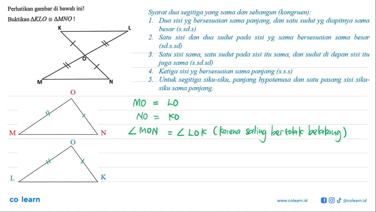 Perhatikan gambar di bawah ini!Buktikan segitiga K L O