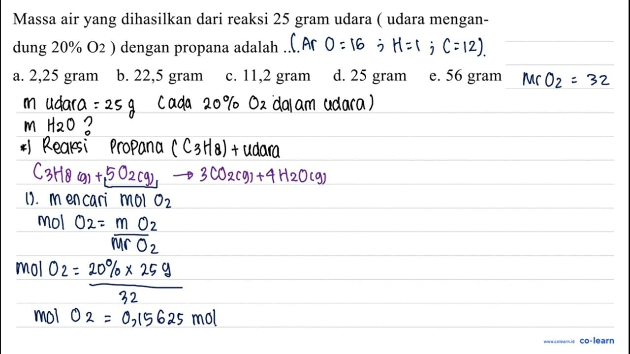 Massa air yang dihasilkan dari reaksi 25 gram udara ( udara