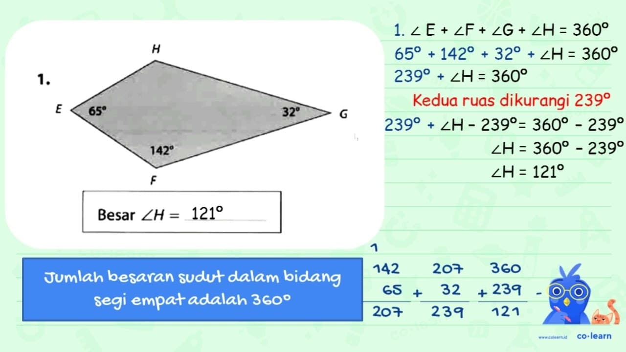 1. H E 65 G 32 F 142 Besar sudut H = .... 2. D 116 A 64 C