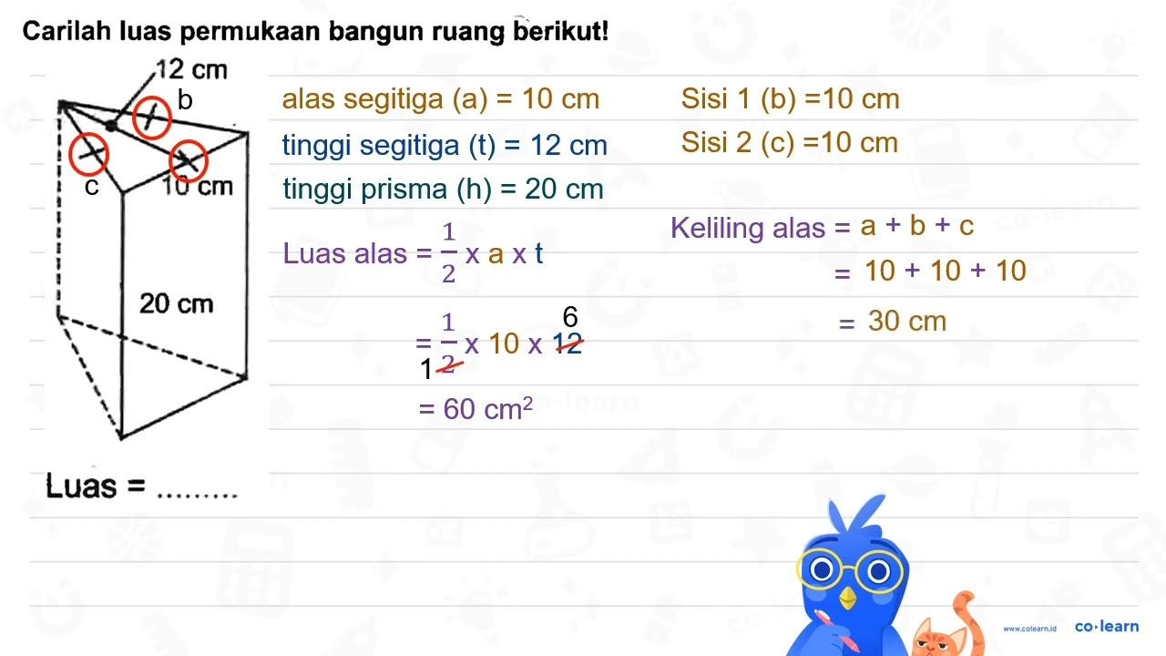 Carilah luas permukaan bangun ruang berikut! 12 cm 10 cm 20