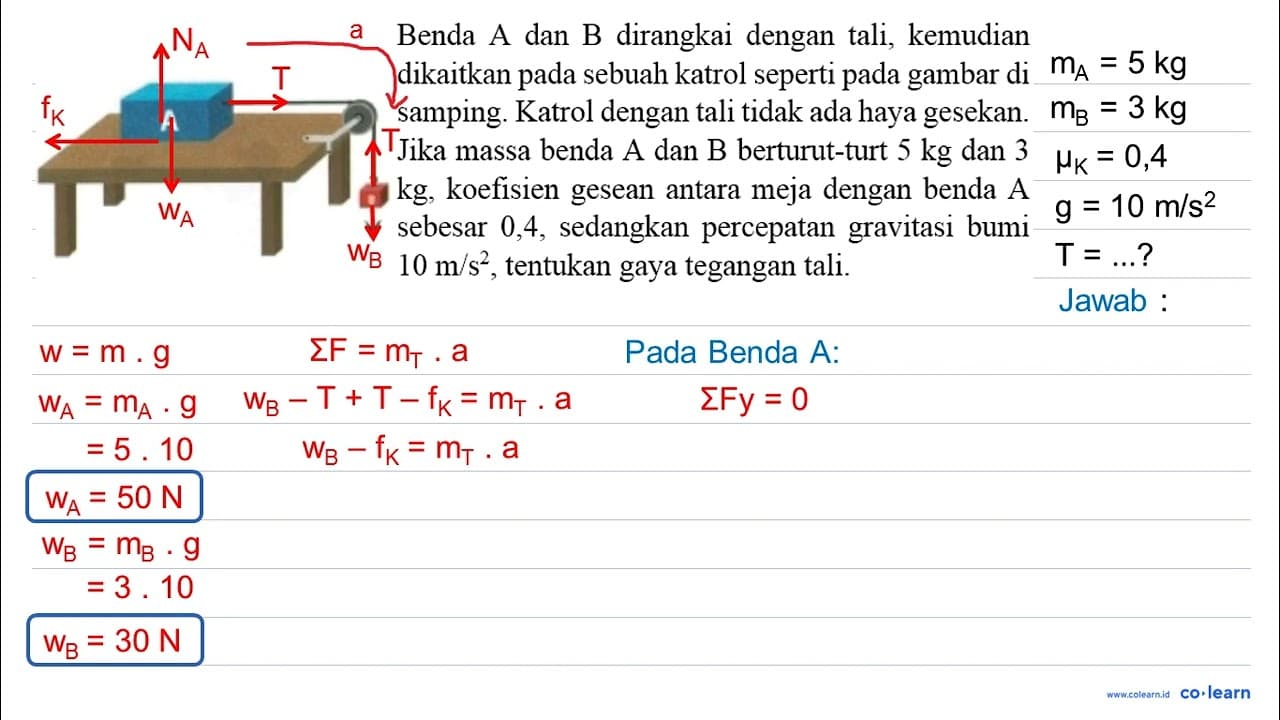 A B Benda A dan B dirangkai dengan tali, kemudian di