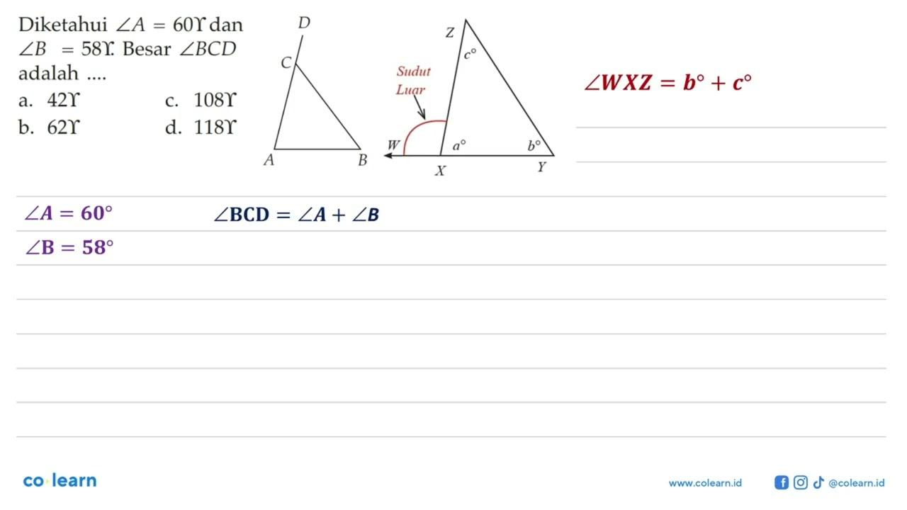 Diketahui sudut A=60 gamma dan sudut B = 58 gamma. Besar