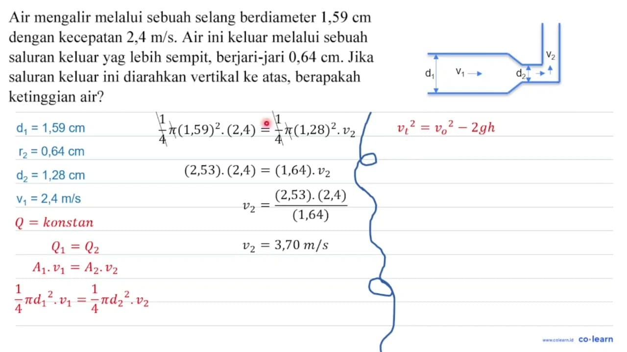 Air mengalir melalui sebuah selang berdiameter 1,59 cm