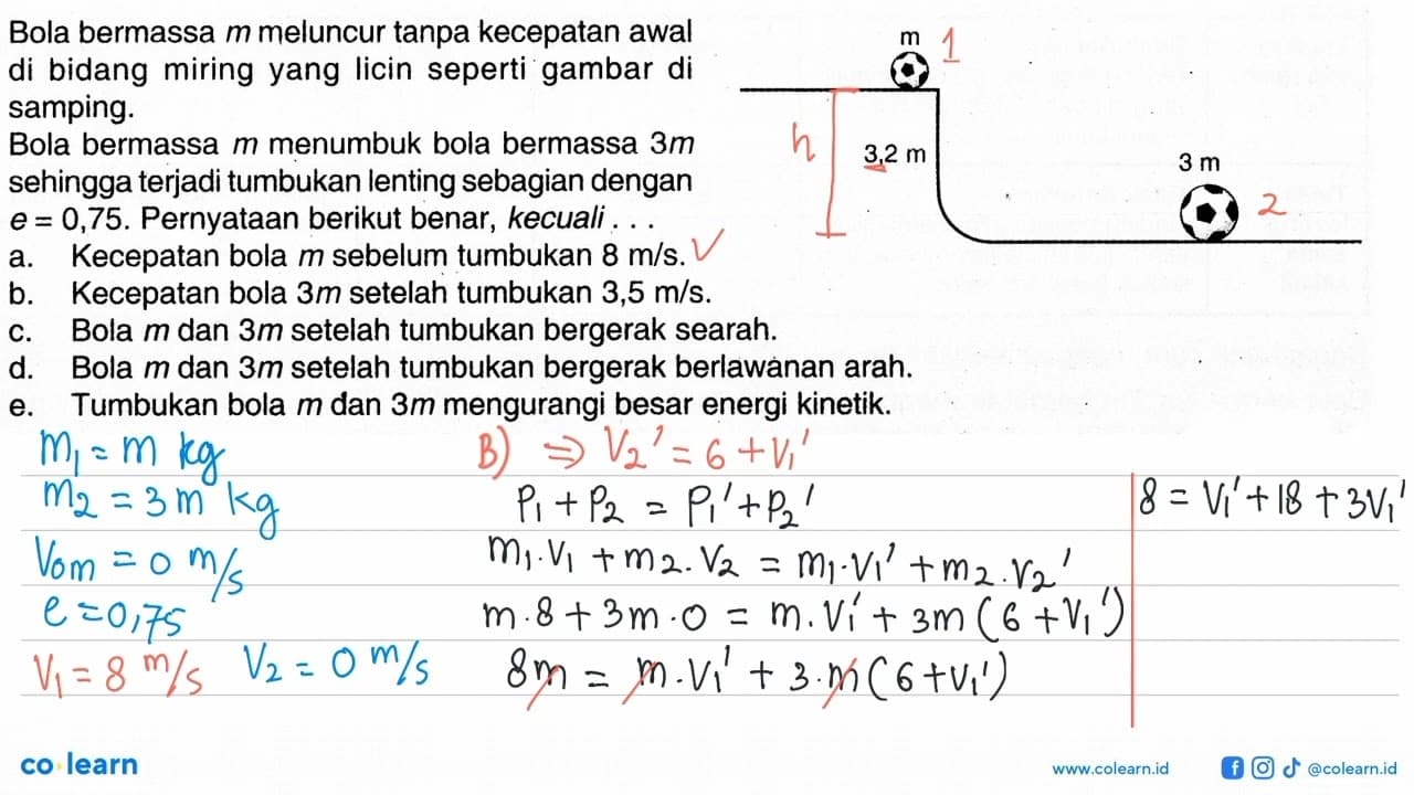 Bola bermassa m meluncur tanpa kecepatan awal di bidang