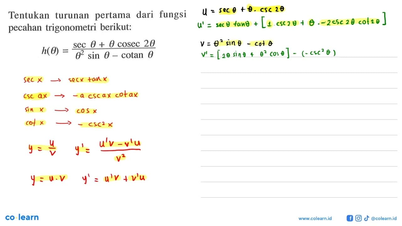 Tentukan pertama dari fungsi turunan pecahan trigonometri