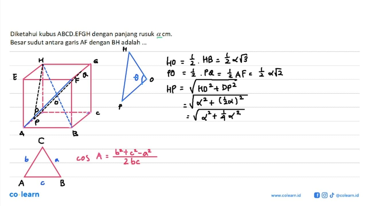 Diketahui kubus ABCD.EFGH dengan panjang rusuk alfa cm.