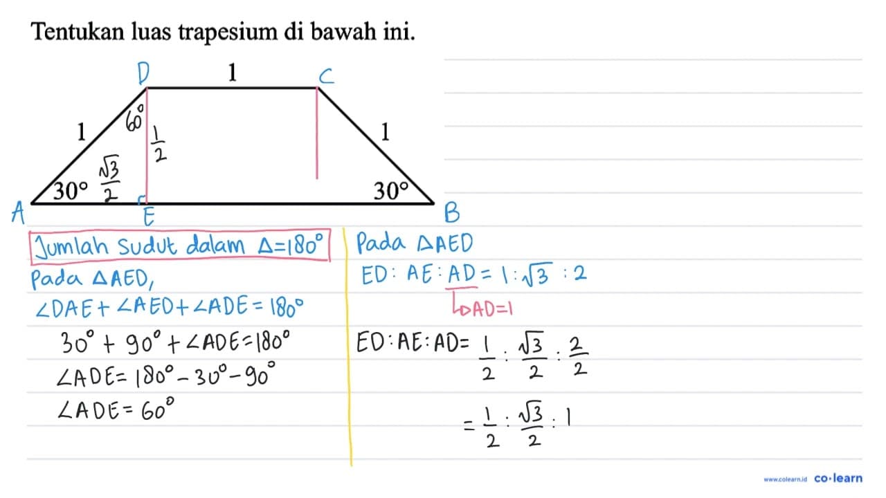 Tentukan luas trapesium di bawah ini. 1 1 1 30 30