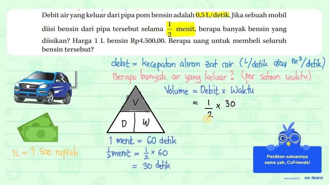 Debit air yangkeluar dari pipa pom bensin adalah 0,5