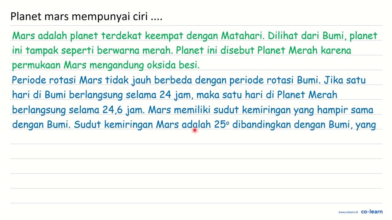 Planet mars mempunyai ciri