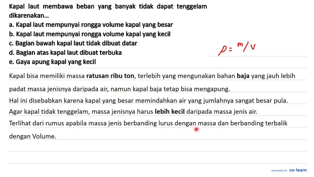 Kapal laut membawa beban yang banyak tidak dapat tenggelam