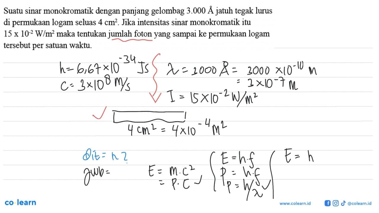 Suatu sinar monokromatik dengan panjang gelombag 3.000 AA