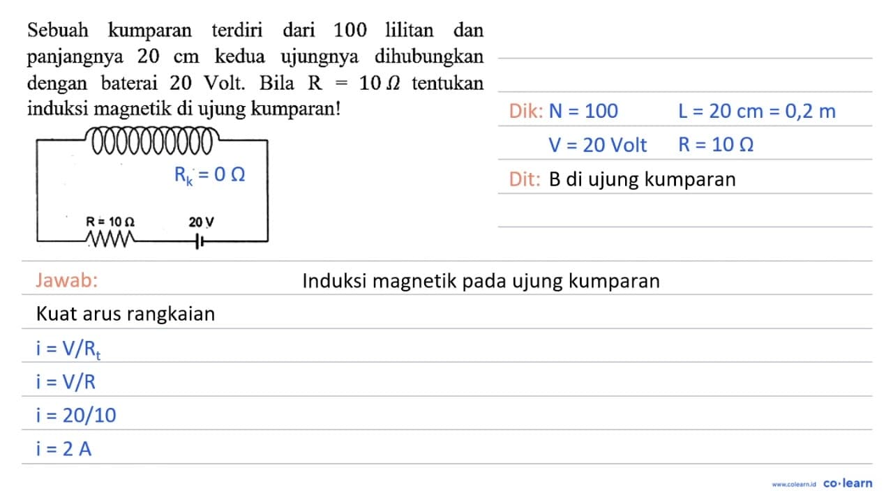 Sebuah kumparan terdiri dari 100 lilitan dan panjangnya 20