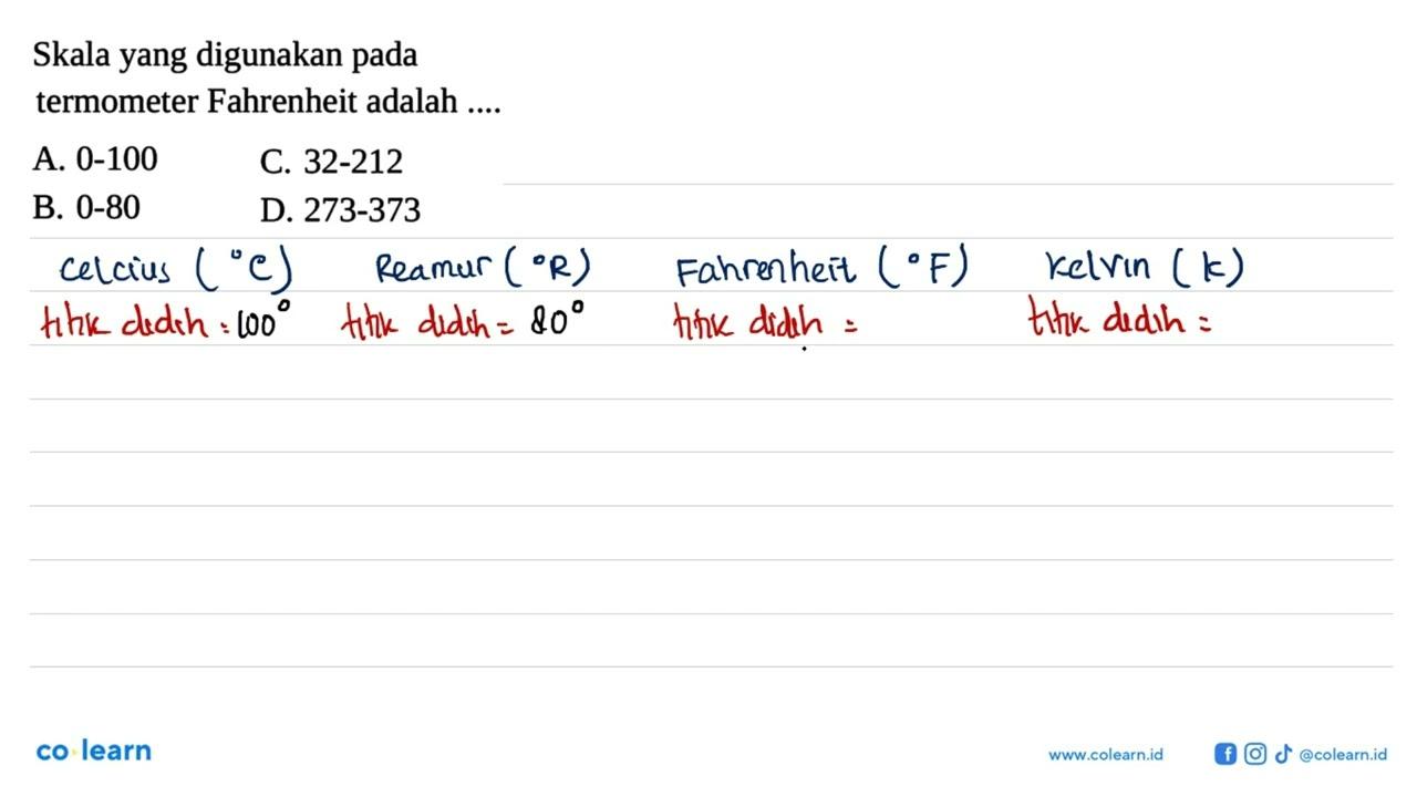 Skala yang digunakan pada termometer Fahrenheit adalah ....