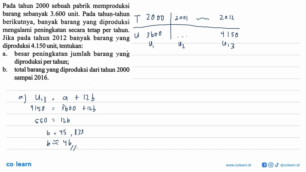 Pada tahun 2000 sebuah pabrik memproduksi barang sebanyak