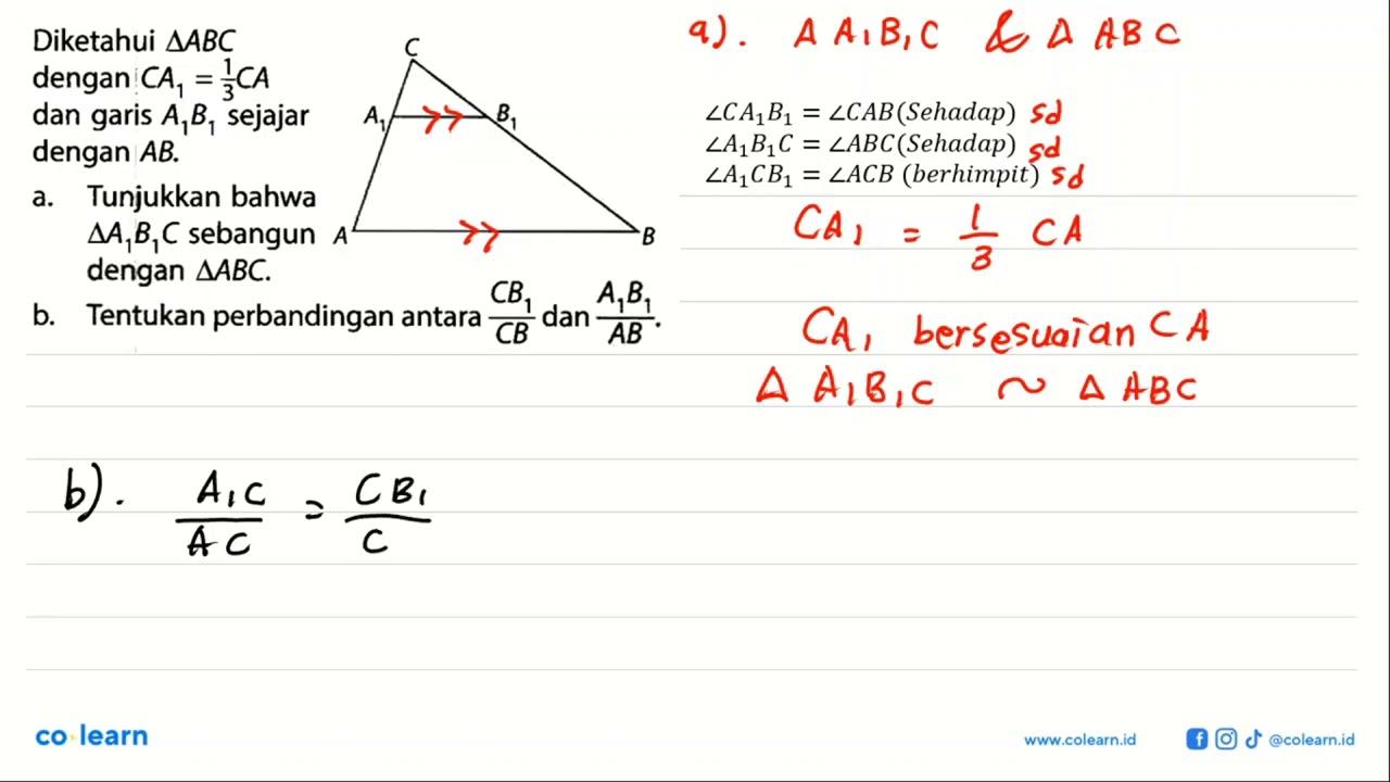 C A1 B1 A BDiketahui segitiga ABC dengan CA1=1/3 CA dan