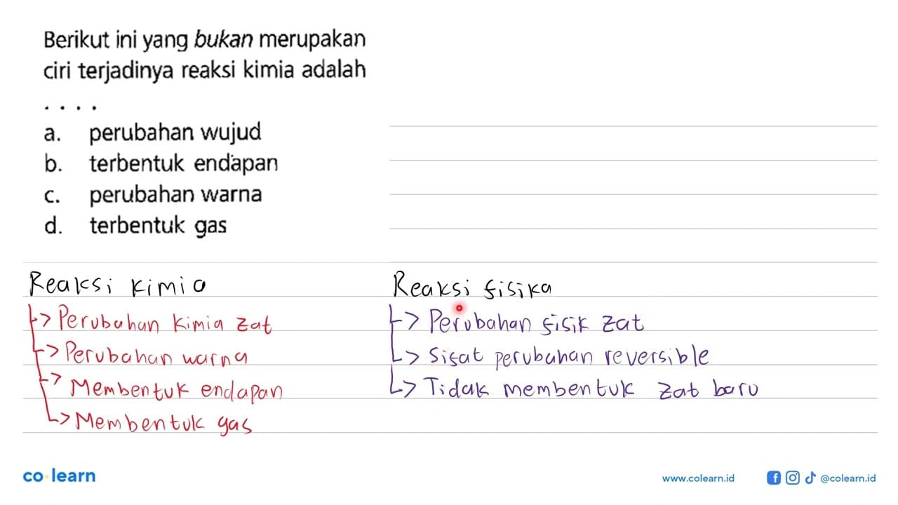 Berikut ini yang bukan merupakan ciri terjadinya reaksi