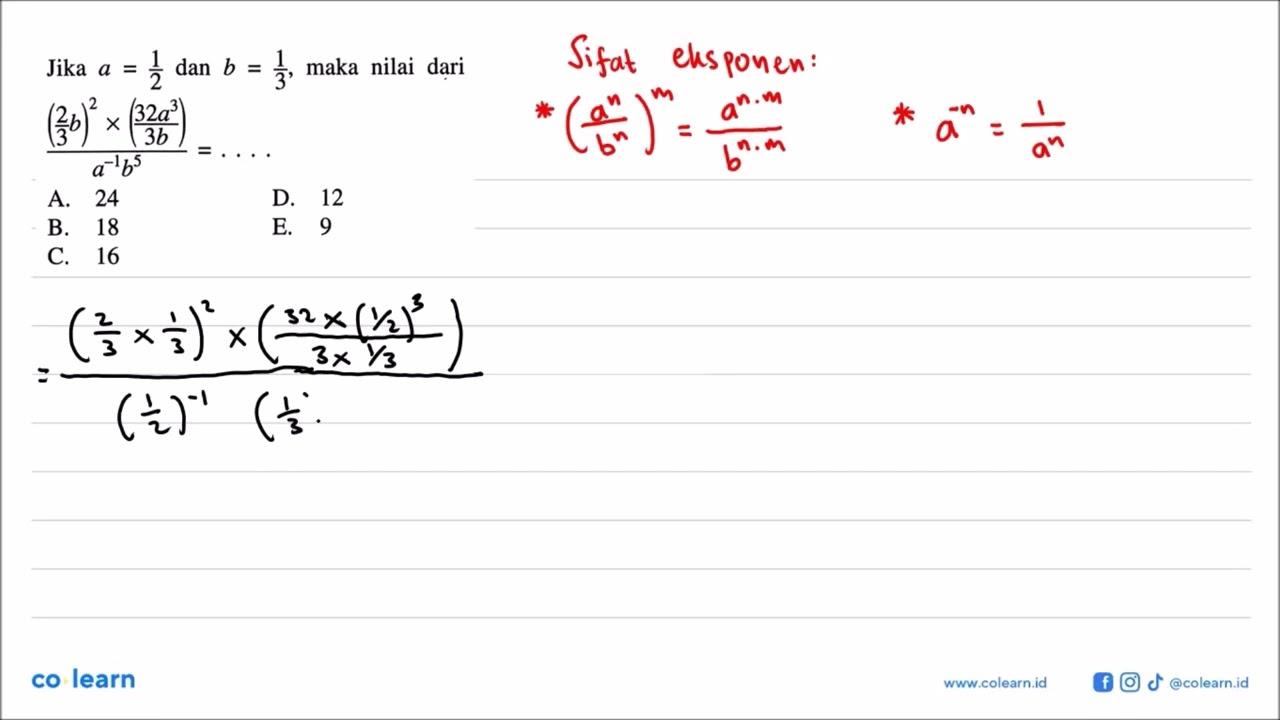 Jika a = 1/2 dan b = 1/3, maka nilai dari ((2/3b)^2 x