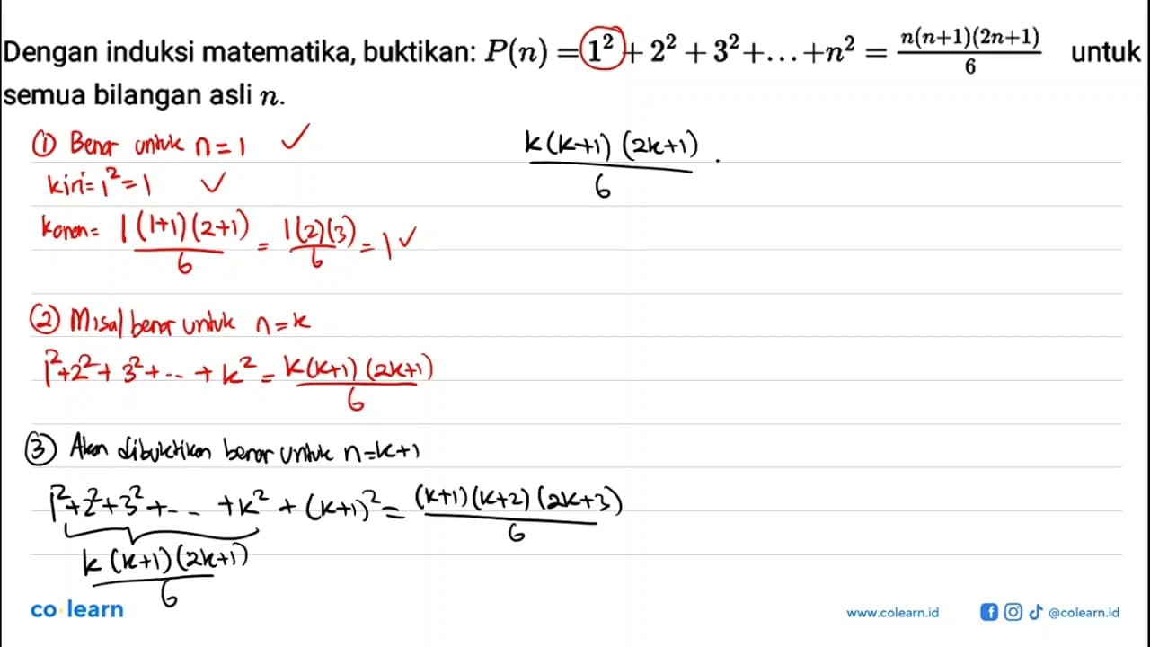 Dengan induksi matematika, buktikan: P(n) = 1^2 +2^2