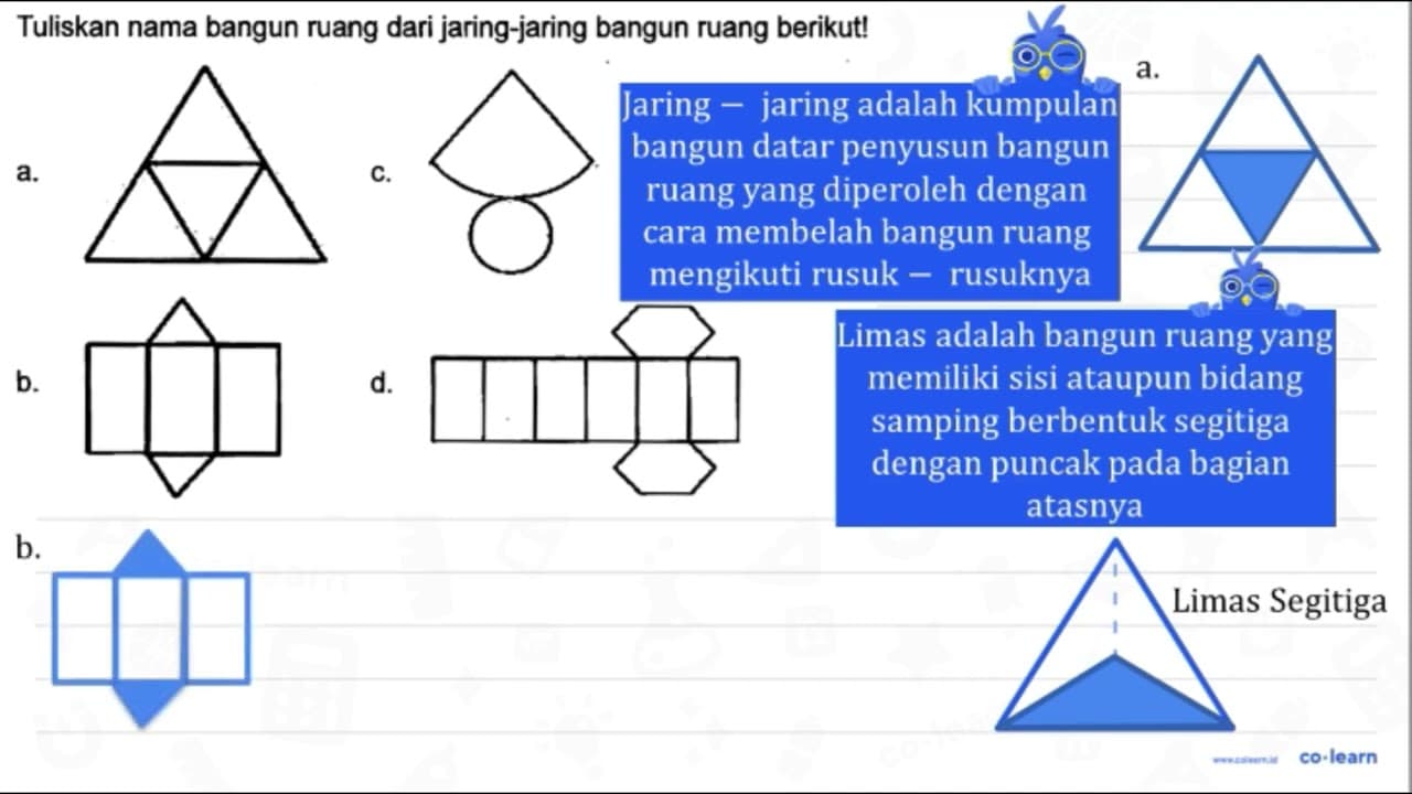 Tuliskan nama bangun ruang dari jaring-jaring bangun ruang