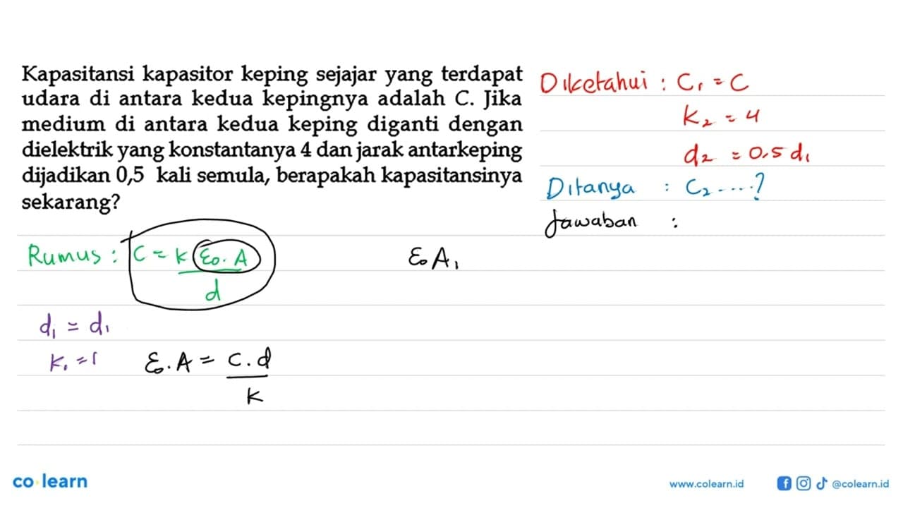 Kapasitansi kapasitor keping sejajar yang terdapat udara di