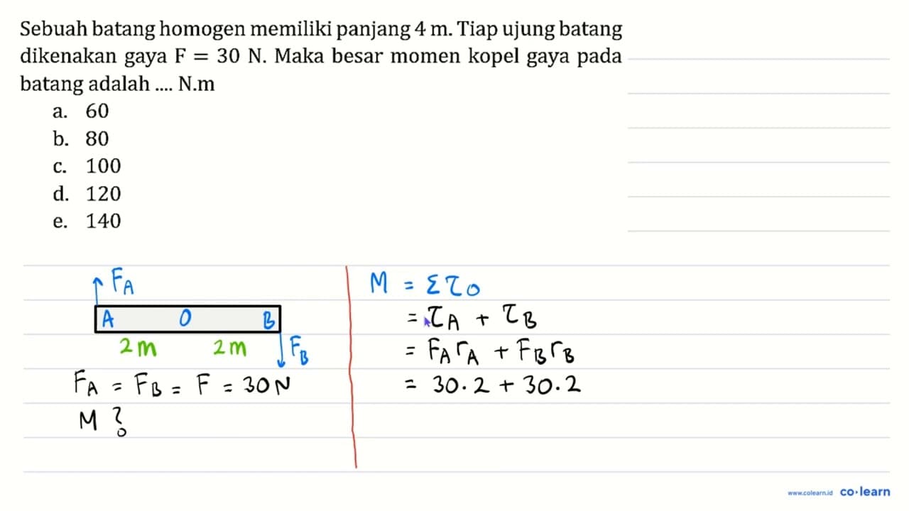 Sebuah batang homogen memiliki panjang 4 m . Tiap ujung