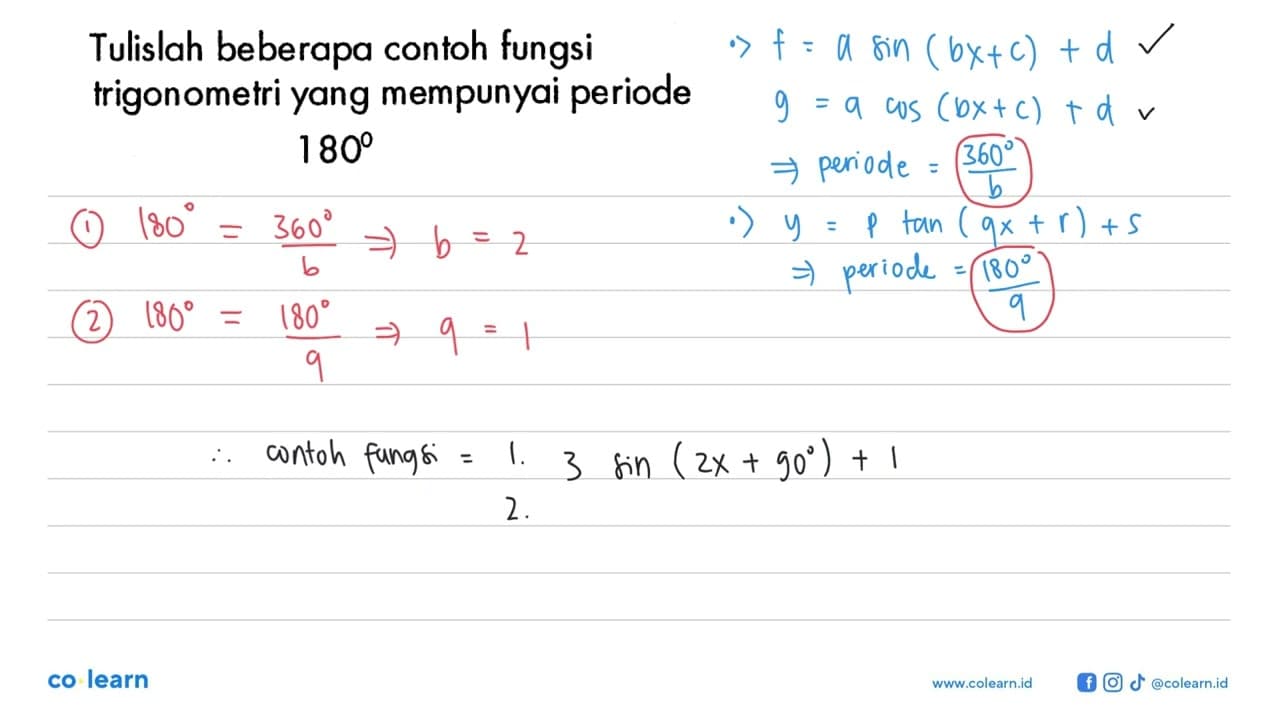 Tulislah beberapa contoh fungsi trigonometri yang mempunyai