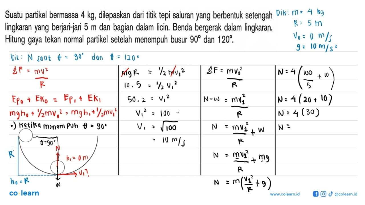 Suatu partikel bermassa 4 kg, dilepaskan dari titik tepi