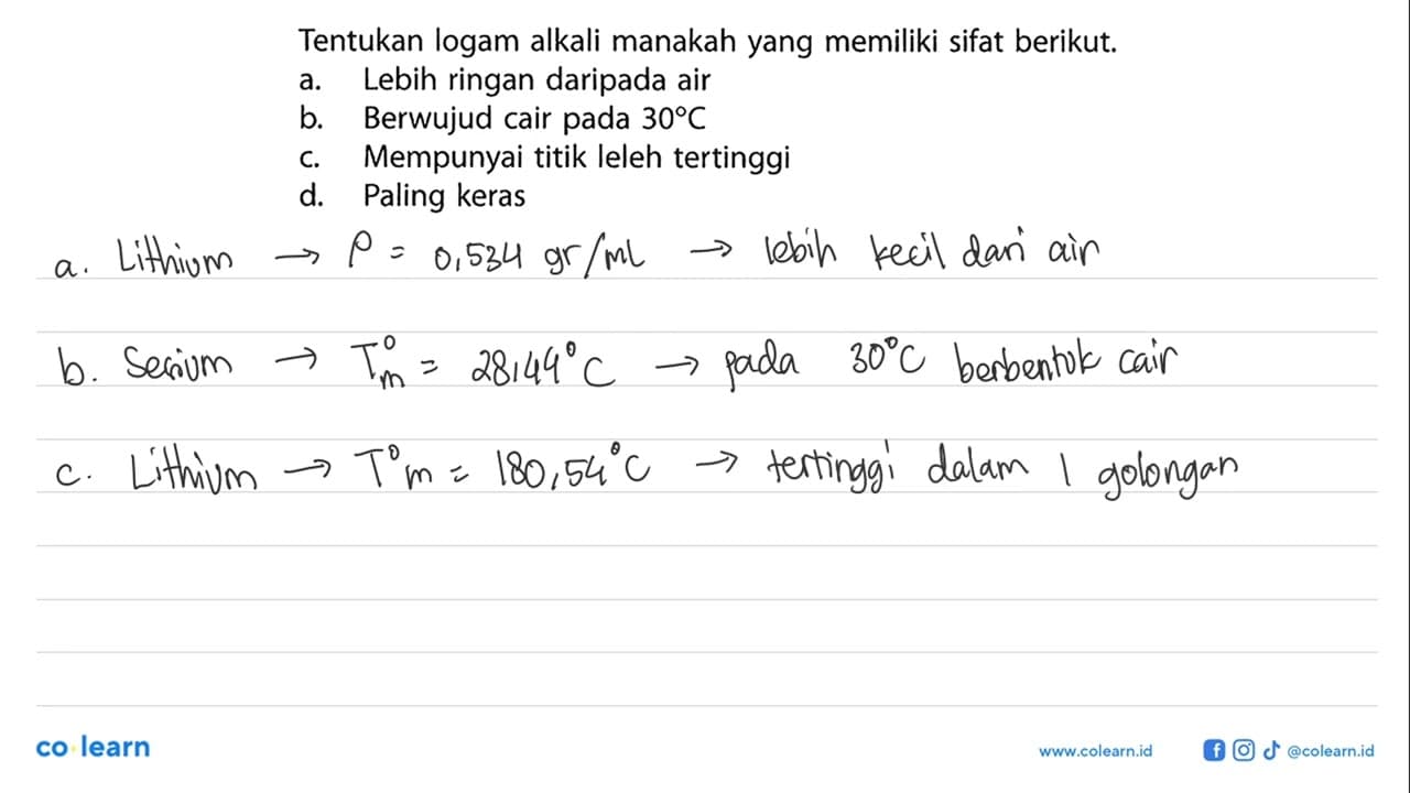 Tentukan logam alkali manakah yang memiliki sifat berikut.