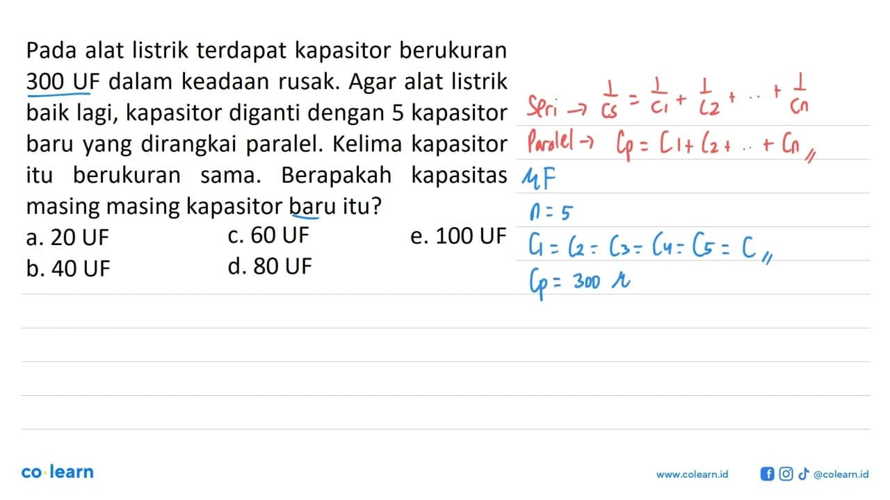 Pada alat listrik terdapat kapasitor berukuran 300 UF dalam