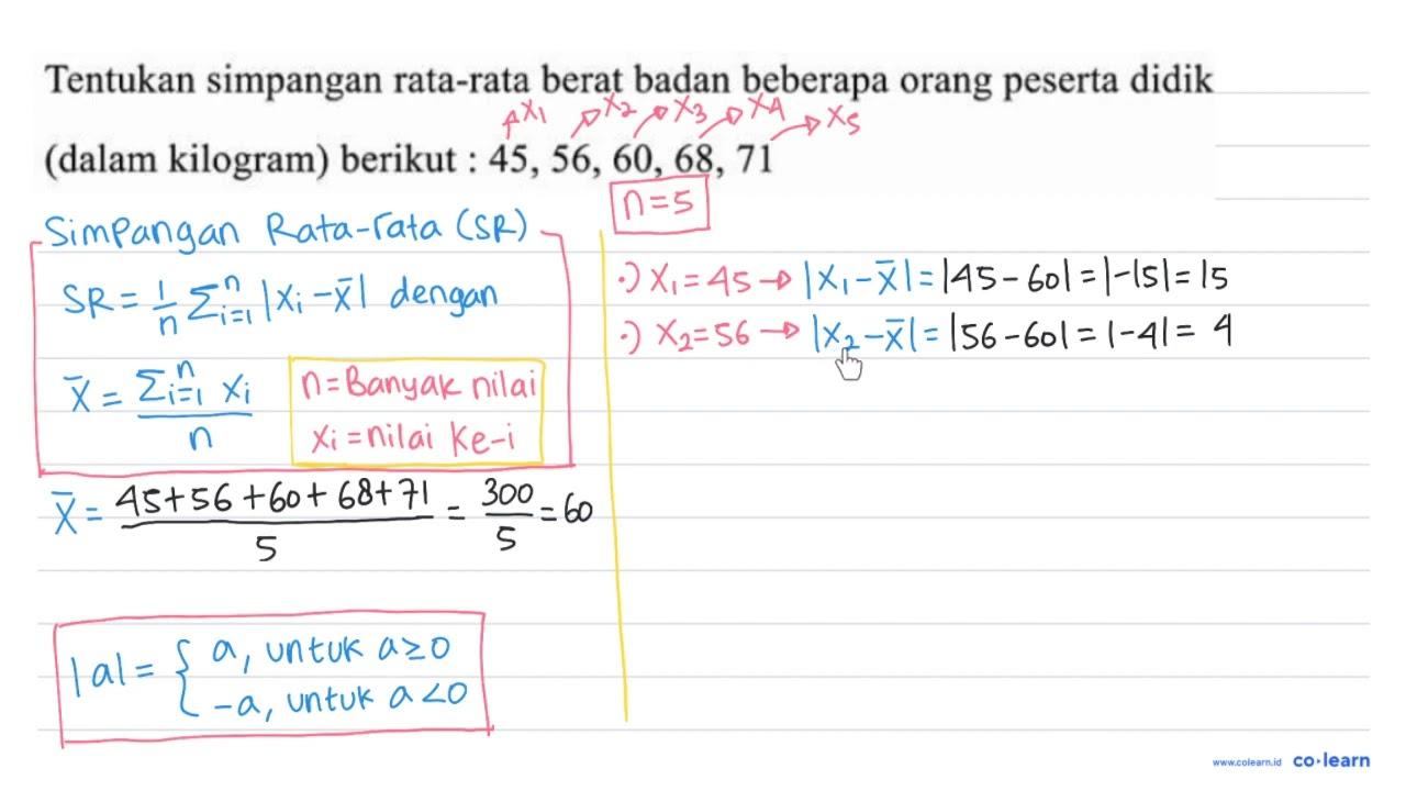 Tentukan simpangan rata-rata berat badan beberapa orang