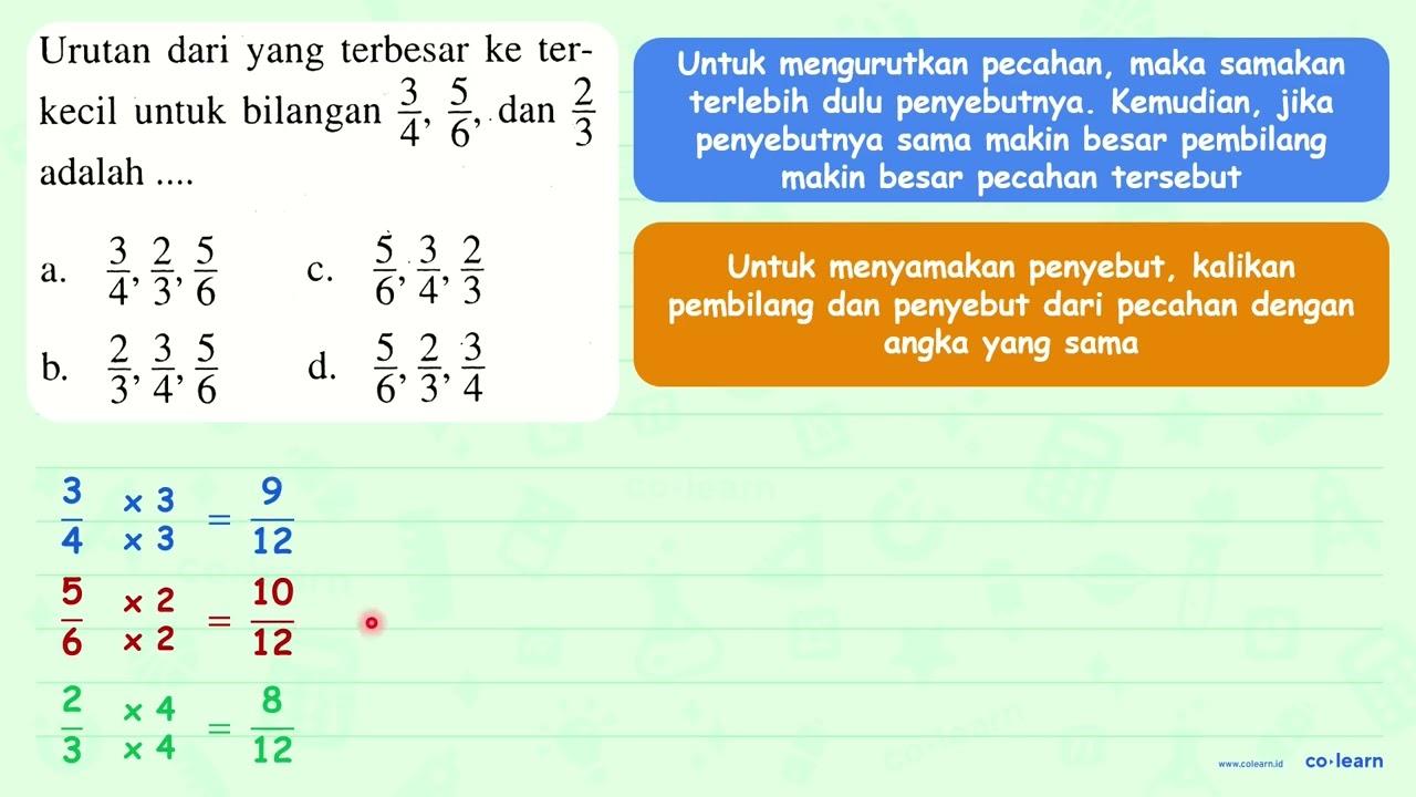 Urutan dari yang terbesar ke terkecil untuk bilangan