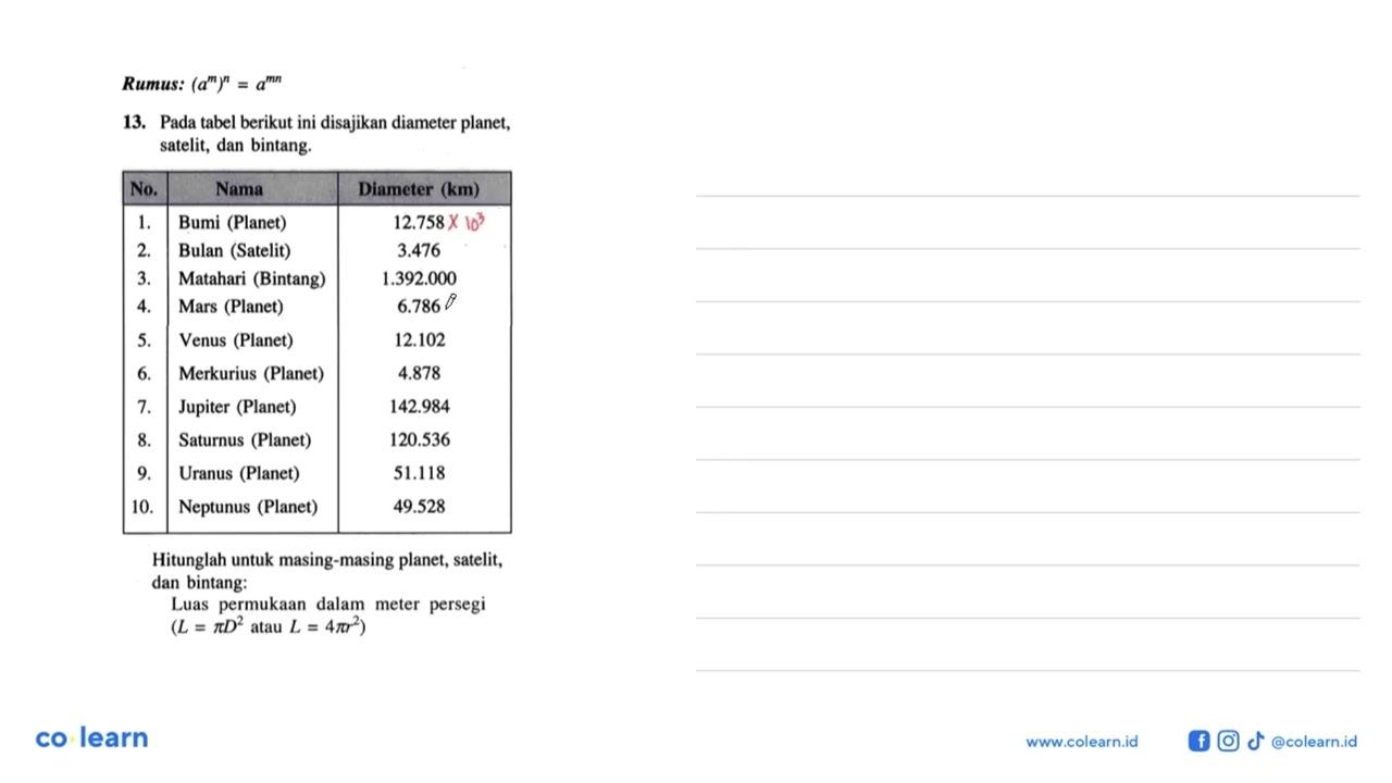 Rumus: (a^m)^n = a^(mn) 13. Pada tabel berikut ini
