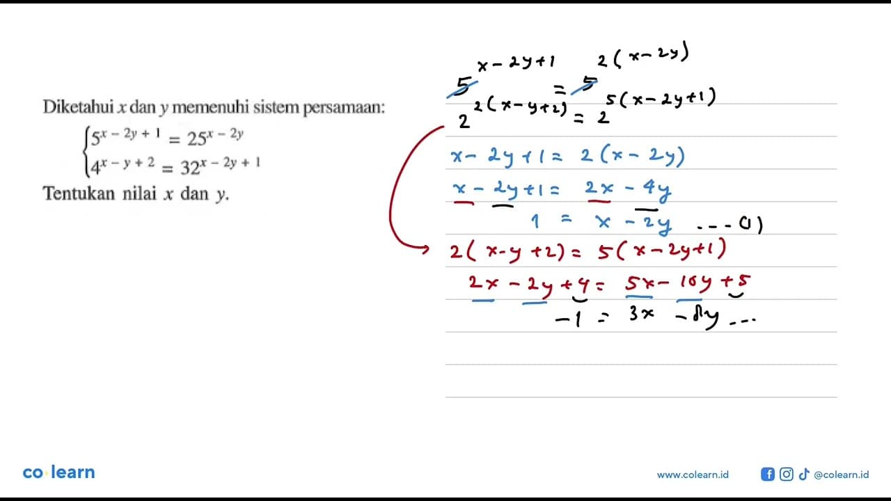 Diketahui x dan y memenuhi sistem persamaan: