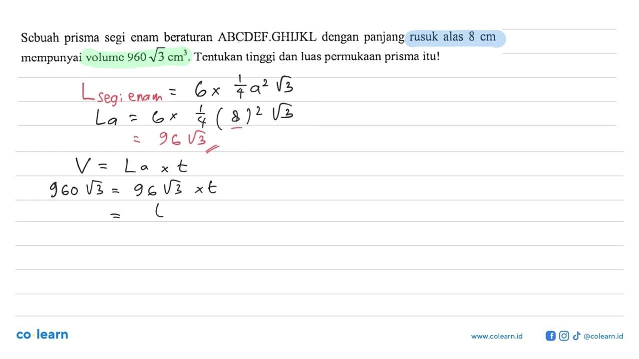 Scbuah prisma segi enam beraturan ABCDEF.GHIJKL dengan