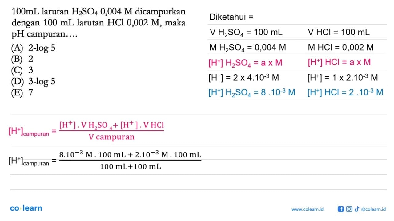 100 mL larutan H2SO4 0,004 M dicampurkan dengan 100 mL