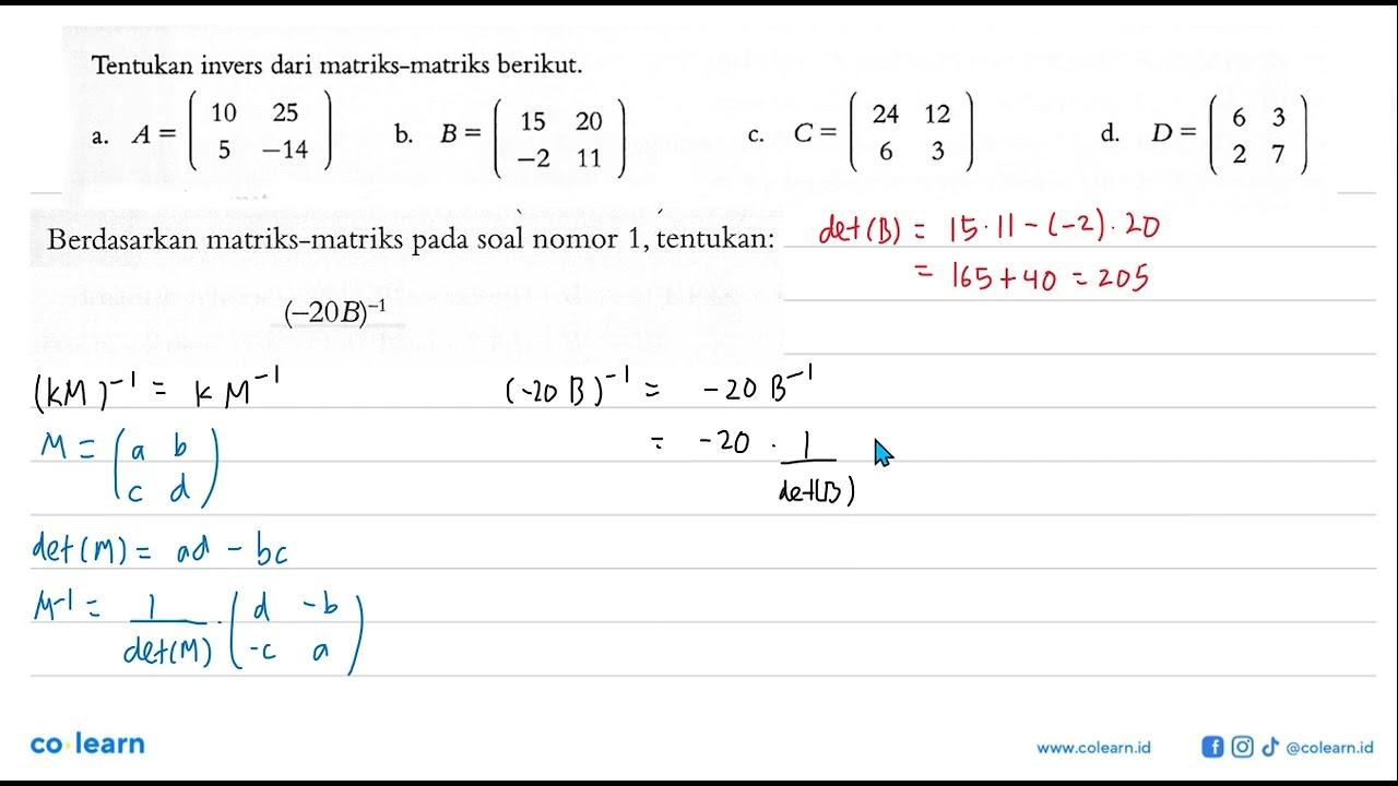 Berdasarkan matriks-matriks pada soal nomor 1, tentukan: