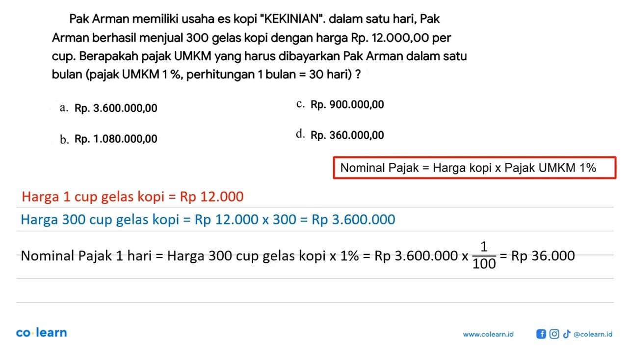 Pak Arman memiliki usaha es kopi "KEKINIAN". dalam satu