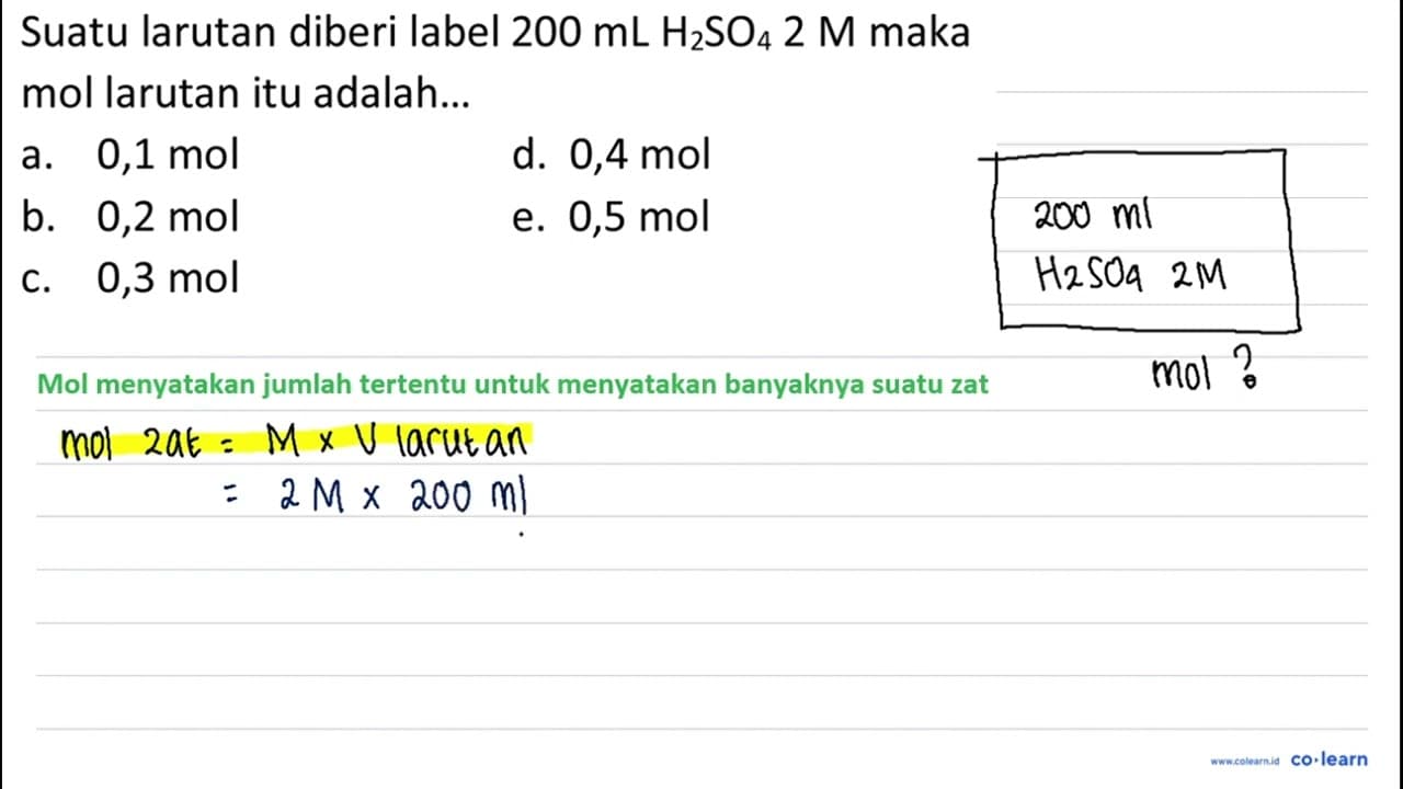 Suatu larutan diberi label 200 mL H H_(2) SO_(4) 2 M maka