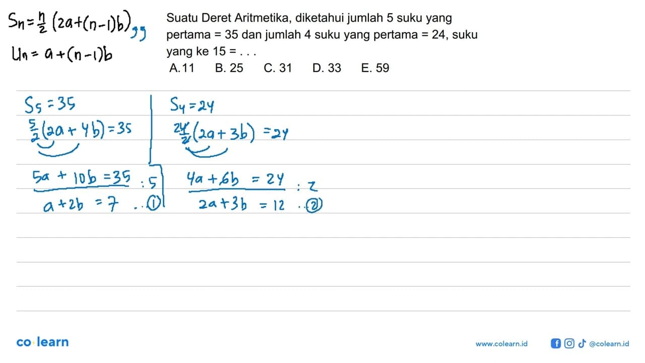 Suatu Deret Aritmetika, diketahui jumlah 5 suku yang