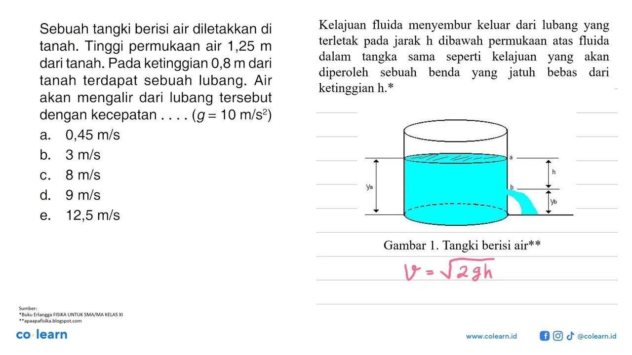 Sebuah tangki berisi air diletakkan di tanah. Tinggi