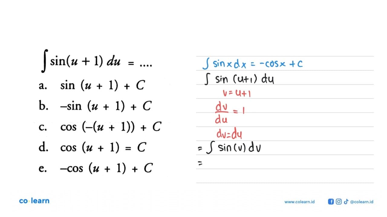 integral sin (u+1) du= ...