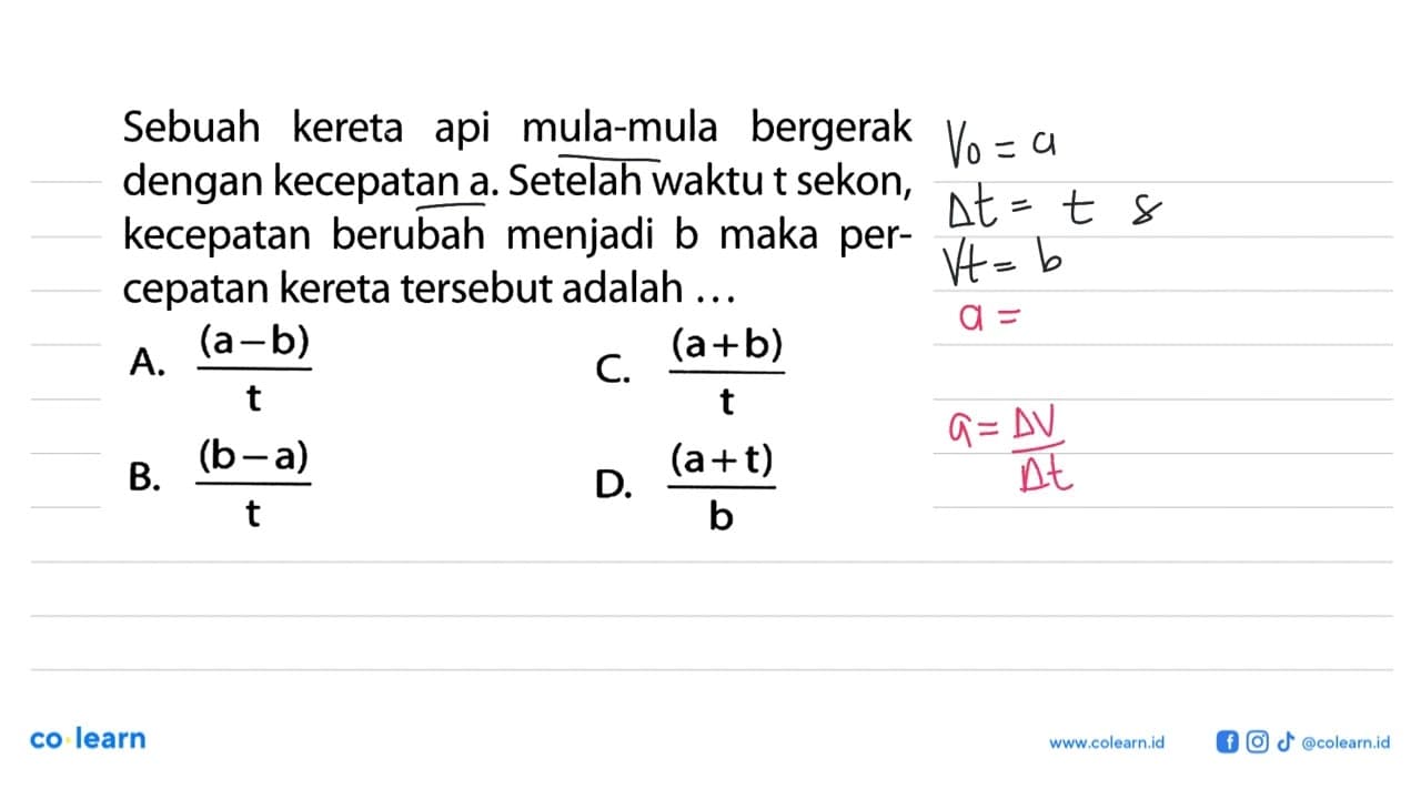 Sebuah kereta api mula-mula bergerak dengan kecepatan a.