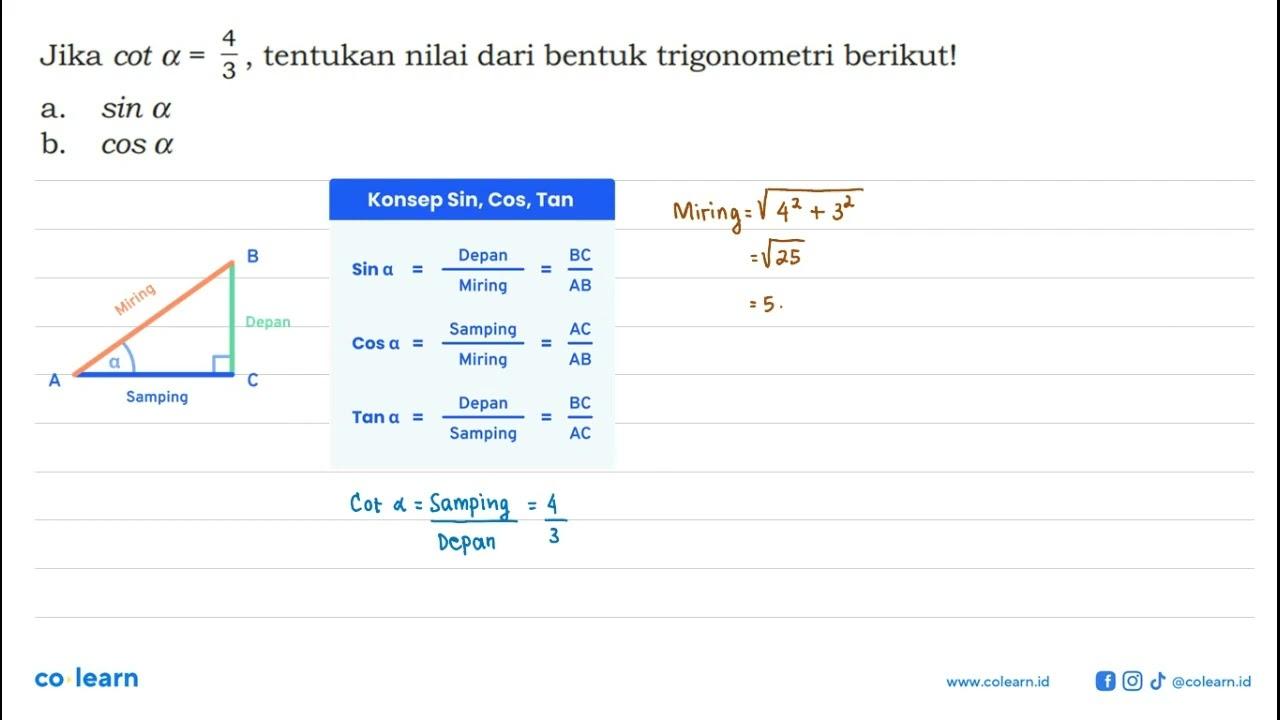 Jika cot alpha=4/3, tentukan nilai dari bentuk trigonometri